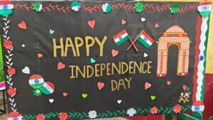 Patriotic Independence Day display at school